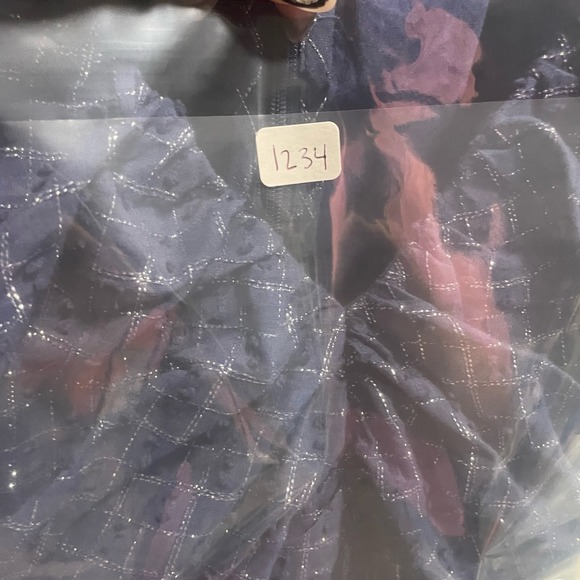 Never Fully Dressed Navy Metallic Grid Puff Sleeve Maxi‎ Dress XS - Picture 9 of 9